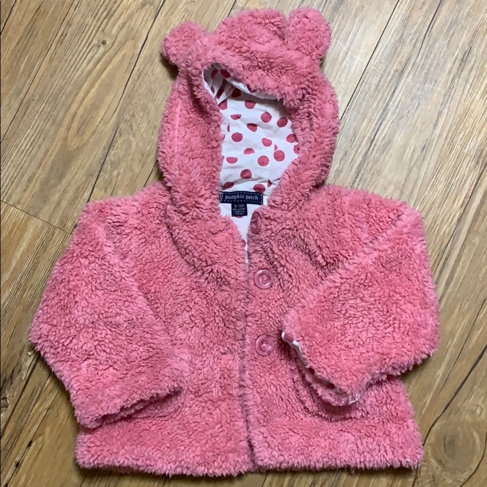 Pink fuzzy bear coat